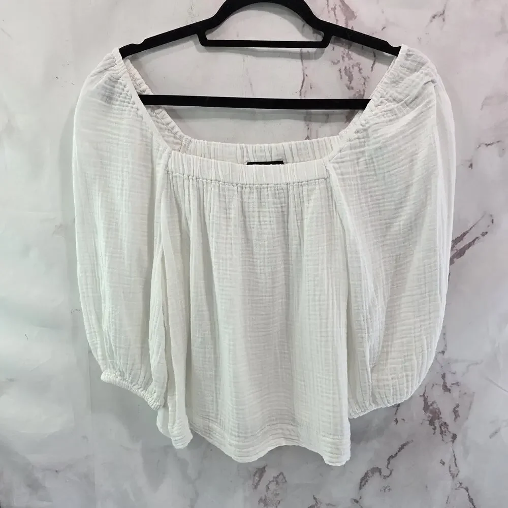 Anthropologie Shirt Womens Medium White Gauze Boho Peasant Shoulder Sanctuary